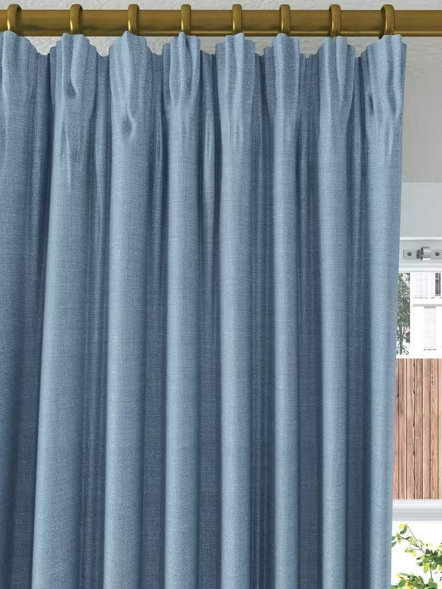 John Lewis Textured Pair Blackout Pencil Pleat Curtains W228 x D182cm - Blue