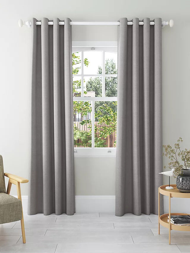 John Lewis Pair Blackout Lined Eyelet Curtains W228 x Drop 228cm - Pale Grey - Kazoop