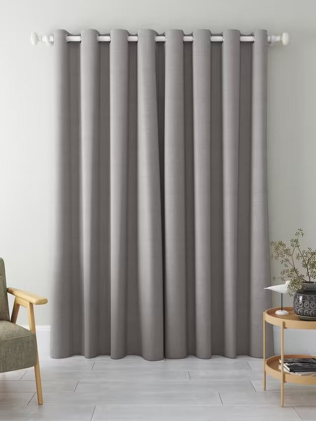 John Lewis Pair Blackout Lined Eyelet Curtains Pale Grey - W228 x Drop 274cm