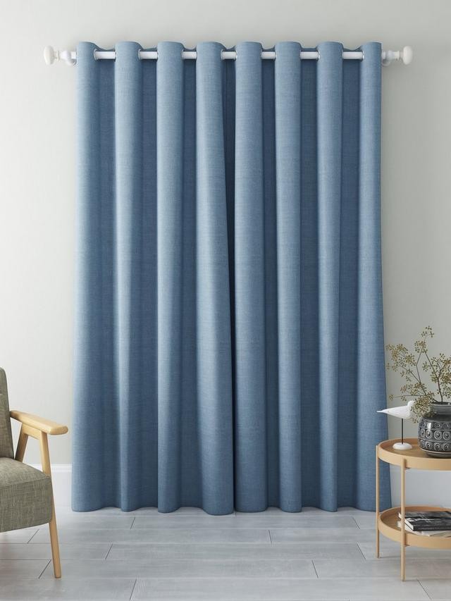 John Lewis Textured Pair Blackout Lined Eyelet Curtains W228 x D228cm - Blue