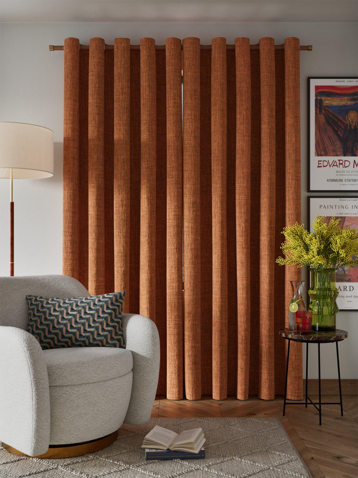 John Lewis Textured Weave Blackout Lined Eyelet Curtains Sienna 228 x 228cm