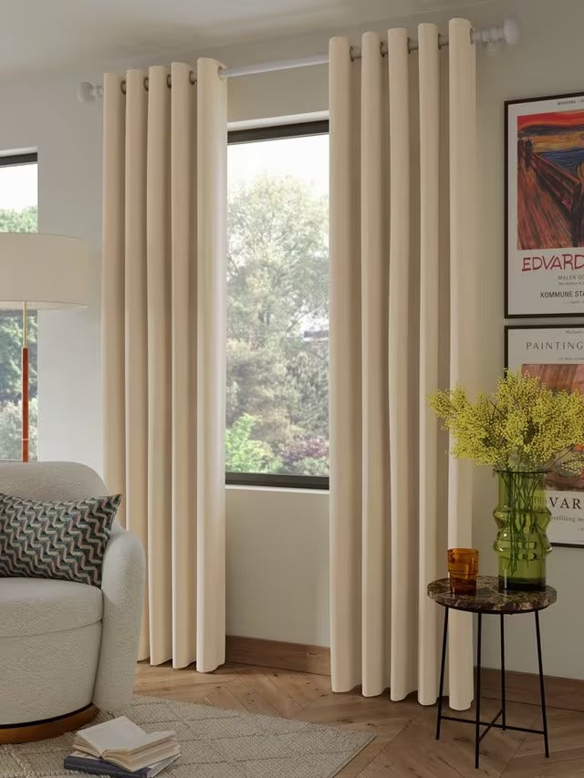 John Lewis Textured Weave Blackout Lined Eyelet Curtains Oatmeal 228 x 182cm