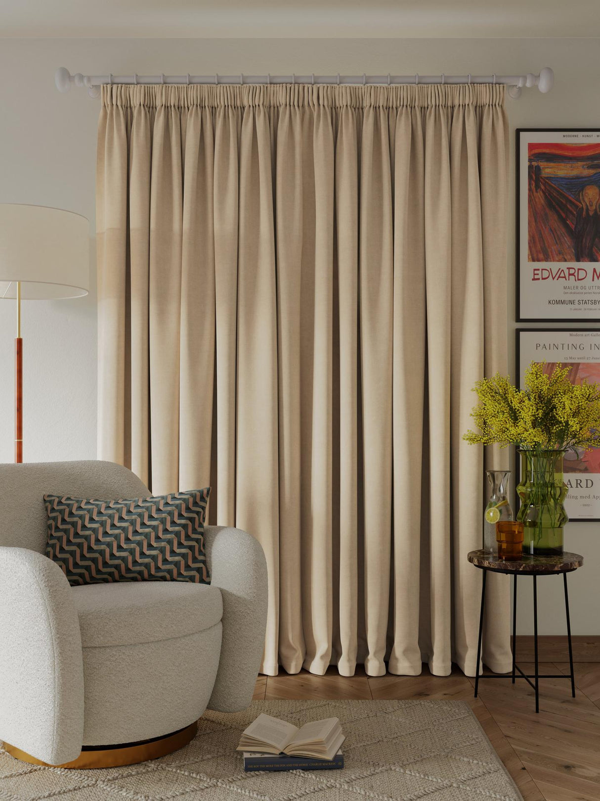John Lewis Textured Blackout Lined Pencil Pleat Curtains Oatmeal 228 x 182cm