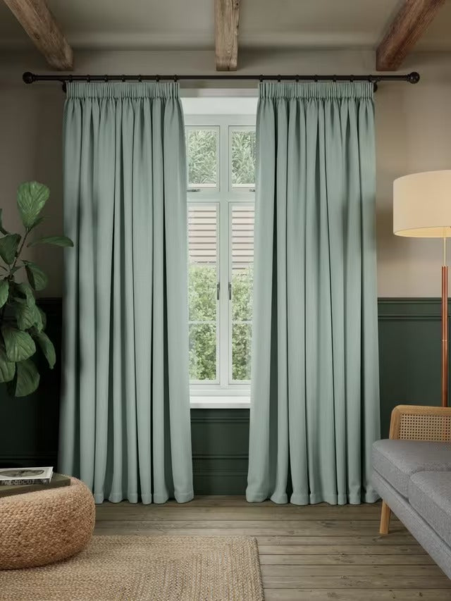 John Lewis Rustic Blackout Lined Pencil Pleat Curtains Duck Egg W228 x 137cm