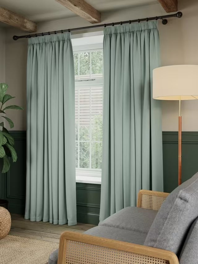John Lewis Rustic Blackout Lined Pencil Pleat Curtains Duck Egg W228 x 137cm