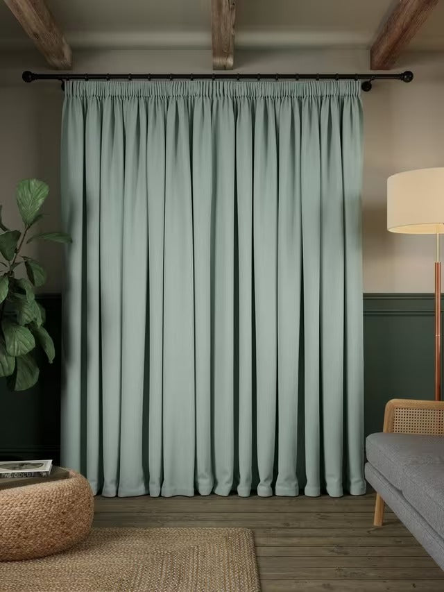John Lewis Rustic Blackout Pair Pencil Pleat Curtains 228 x 228cm - Duck Egg