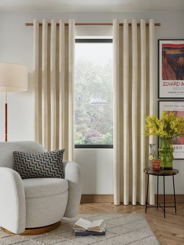 John Lewis Velvet Pair Lined Eyelet Curtains - W228 x Drop 137cm - Cream