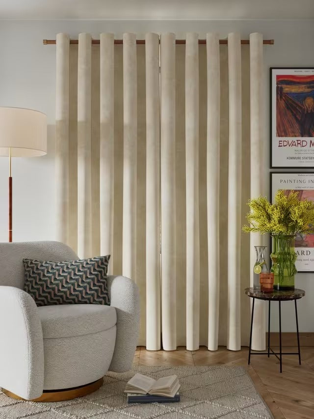 John Lewis Velvet Pair Lined Eyelet Curtains - W228 x Drop 137cm - Cream