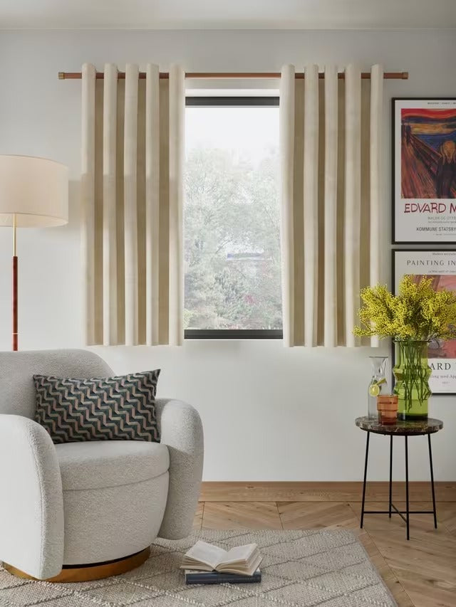 John Lewis Velvet Pair Lined Eyelet Curtains - W228 x Drop 137cm - Cream