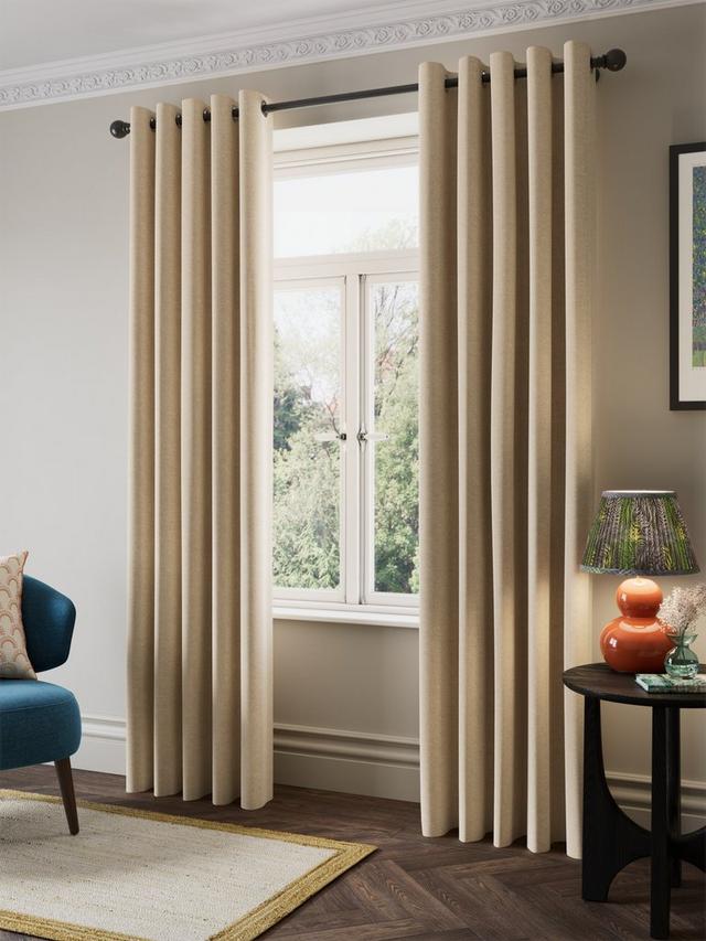 John Lewis Velvet Chenille Thermal Lined Eyelet Curtains 167x274 Chalk Cream