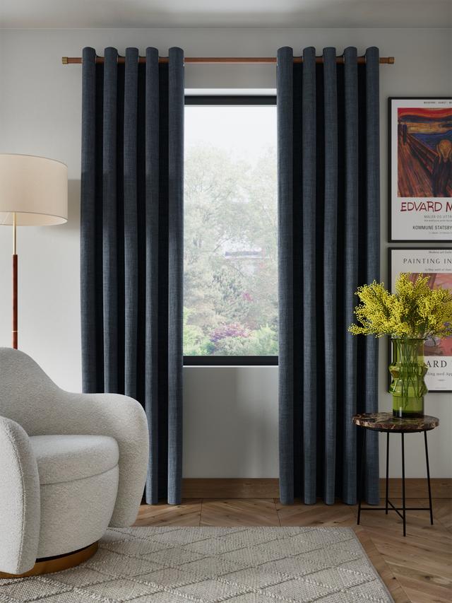 John Lewis Textured Pair Blackout Eyelet Curtains 228 x 228cm - Loch Blue