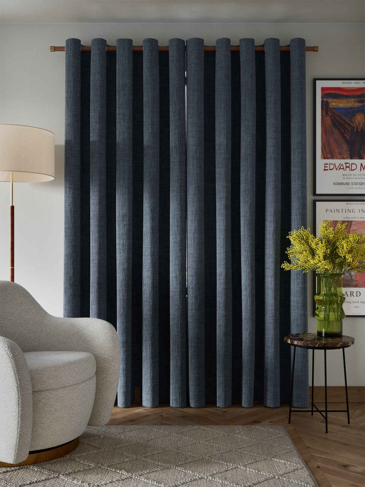John Lewis Textured Pair Blackout Eyelet Curtains 228 x 228cm - Loch Blue