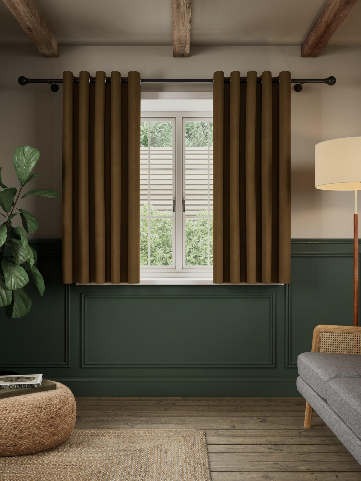 John Lewis Matte Velvet Blackout Lined Eyelet Curtains 228 x 182cm - Cinder