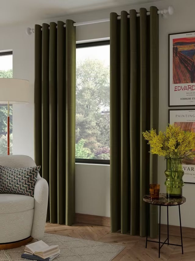 John Lewis Textured Blackout Lined Eyelet Curtains - Moss Green W228 x 182cm