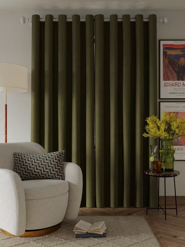 John Lewis Textured Blackout Lined Eyelet Curtains - Moss Green W228 x 182cm