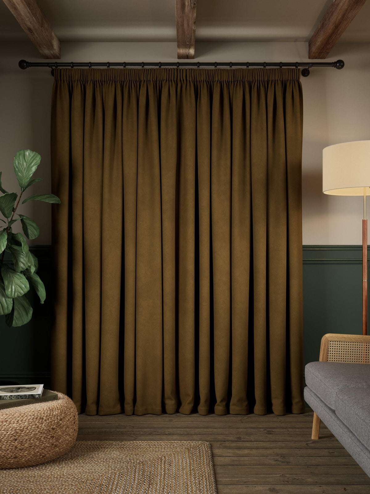 John Lewis Matt Velvet Pair Blackout Pencil Pleat Curtain 228 x 274cm Cinder