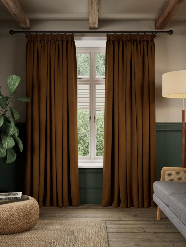 John Lewis Matt Velvet Blackout Pencil Pleat Curtains - 167 x 182cm - Ginger
