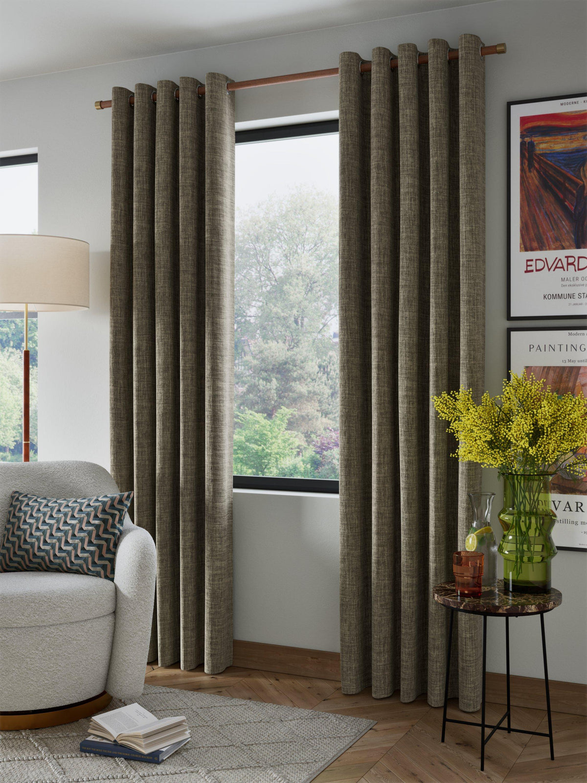 John Lewis Textured Weave Blackout Eyelet Curtains - 167 x 274cm - Pale Mole