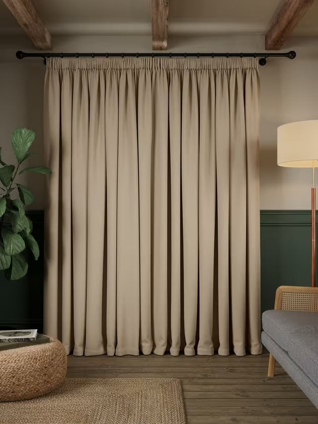 John Lewis Rustic Basketweave Lined Pencil Pleat Curtains Natural W228x182cm