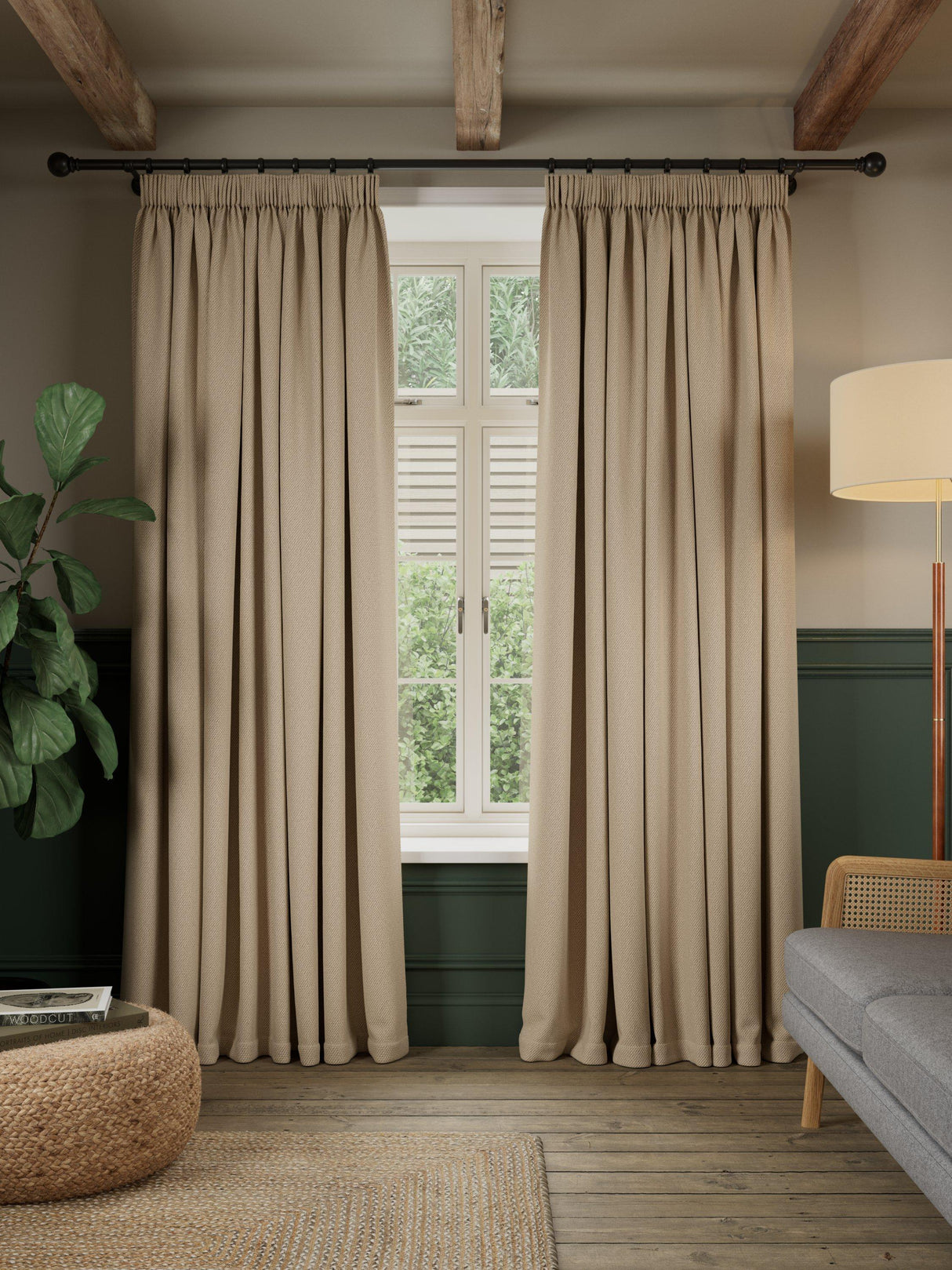 John Lewis Rustic Blackout Pencil Pleat Curtains - Natural - W228 x D228 cm