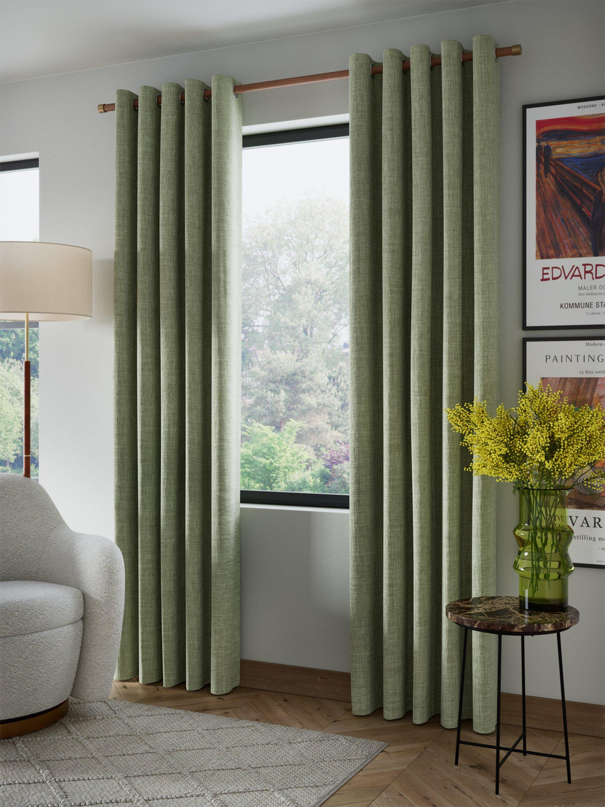 John Lewis Textured Weave Blackout Eyelet Curtains Dark Pistachio W228 x 228
