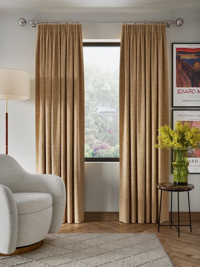 John Lewis Textured Weave Blackout Pencil Pleat Curtains 228 x 228cm Caramel