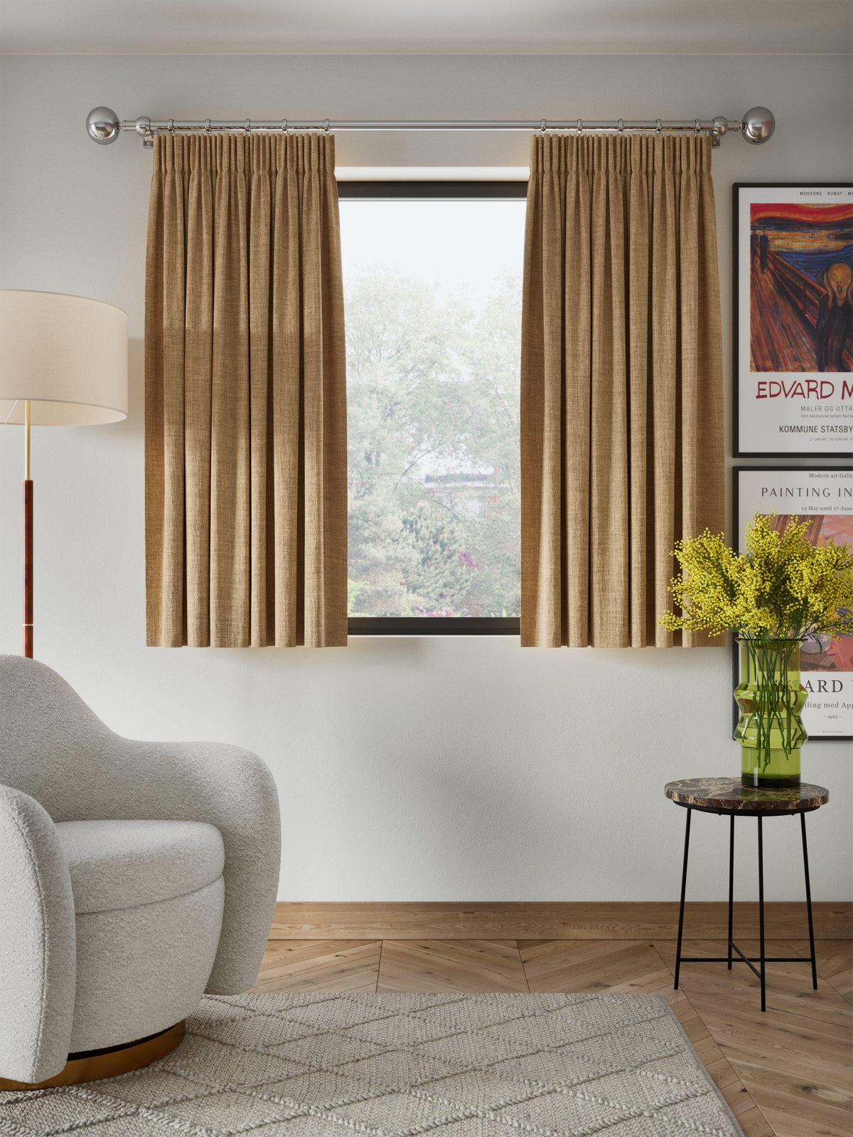 John Lewis Textured Weave Blackout Pencil Pleat Curtains 228 x 228cm Caramel