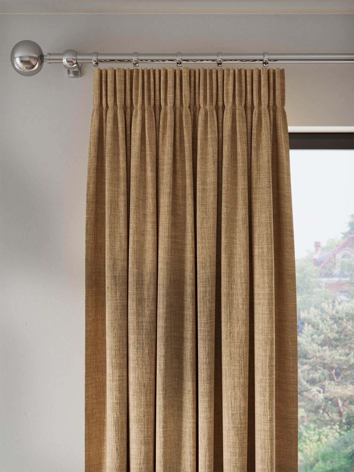 John Lewis Textured Weave Blackout Pencil Pleat Curtains 228 x 228cm Caramel