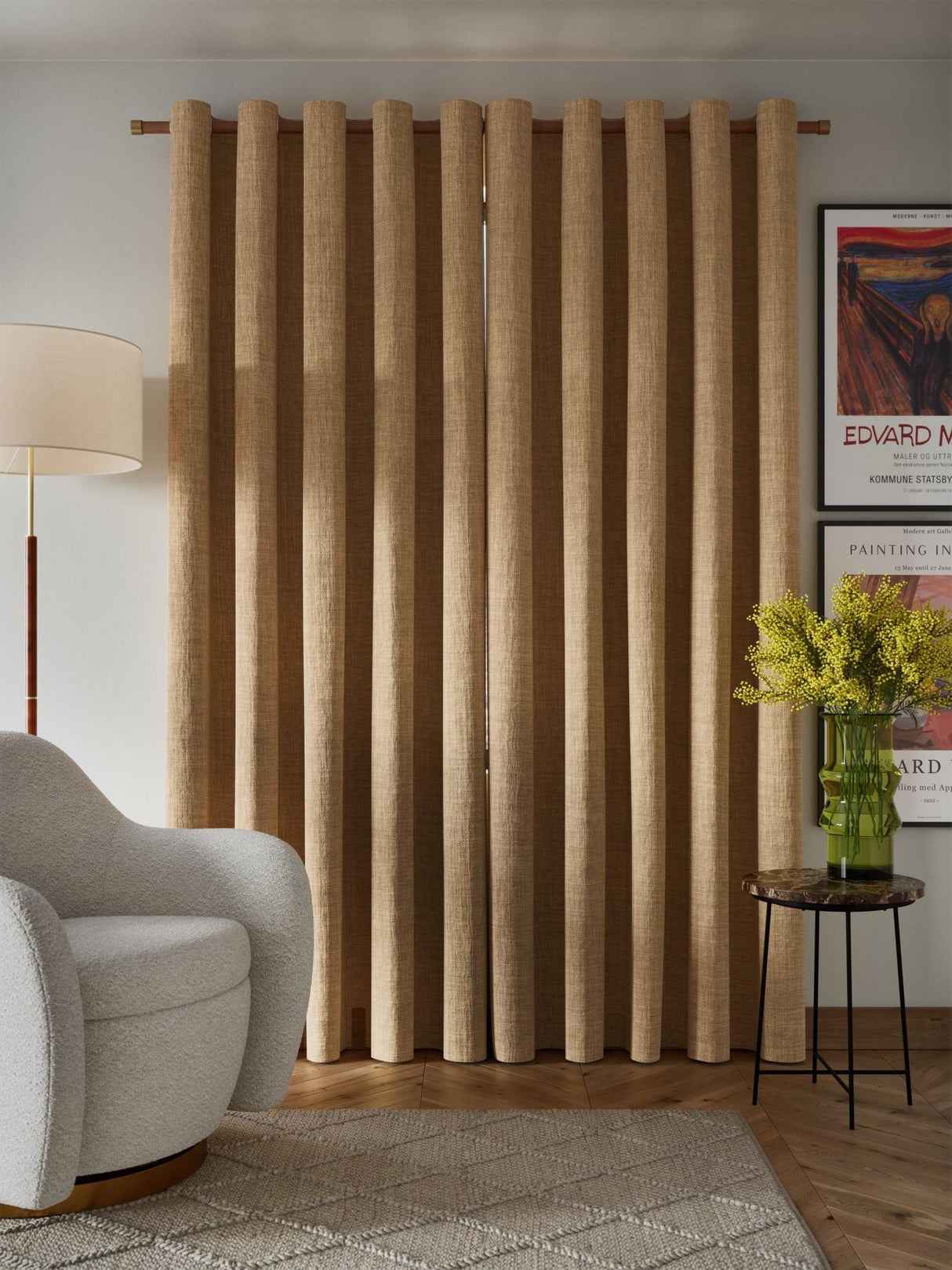 John Lewis Textured Blackout Lined Eyelet Curtains W167 x D274cm - Caramel