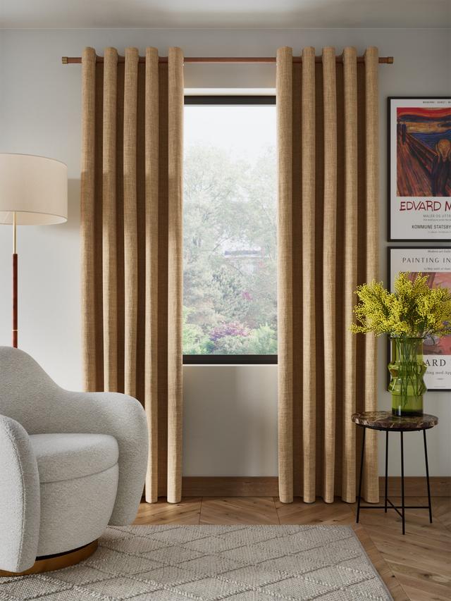 John Lewis Textured Weave Lined Blackout Eyelet Curtains 228 x 182cm Caramel