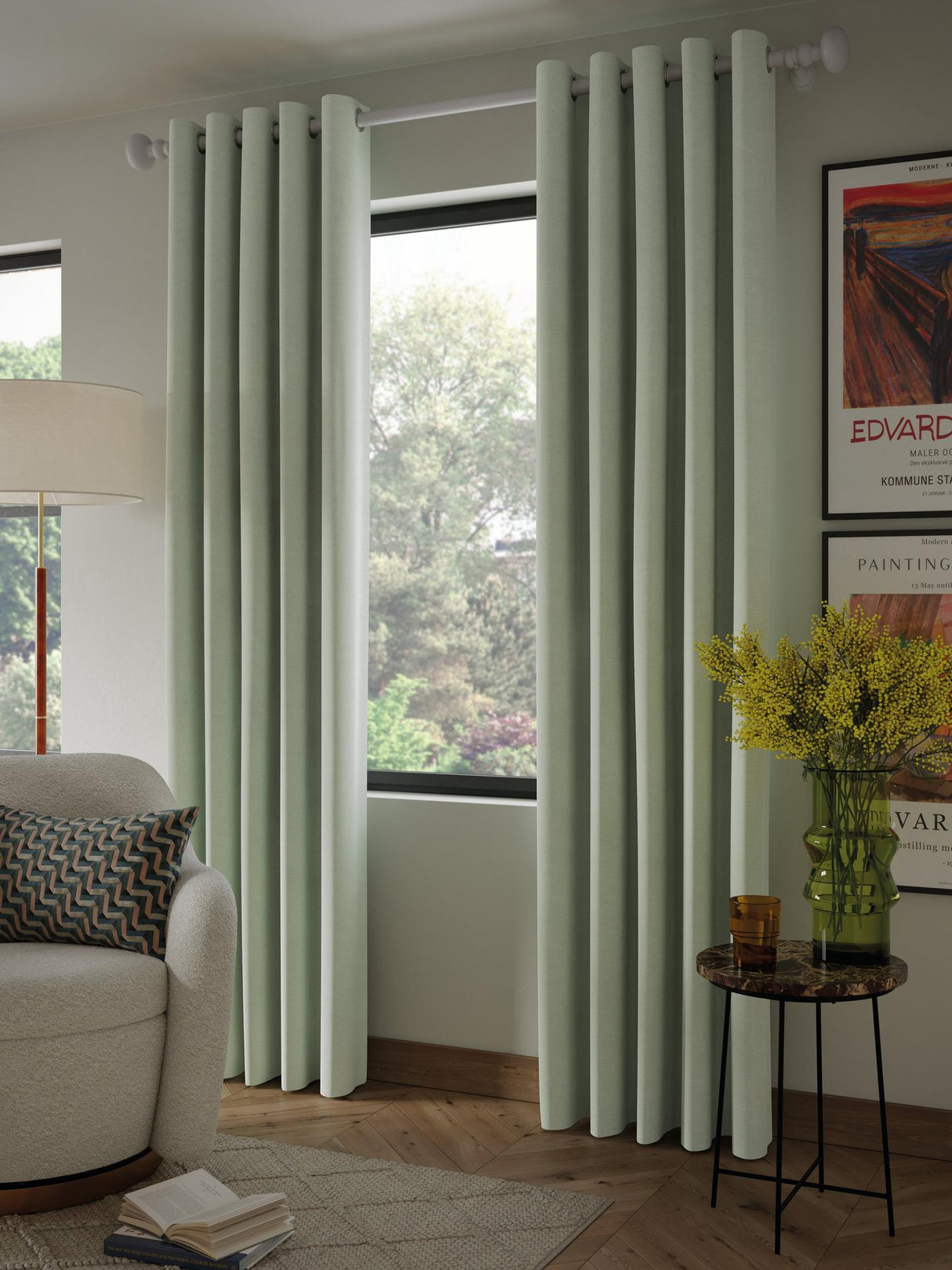 John Lewis Textured Blackout Lined Eyelet Curtains W228 x 182cm Light Green