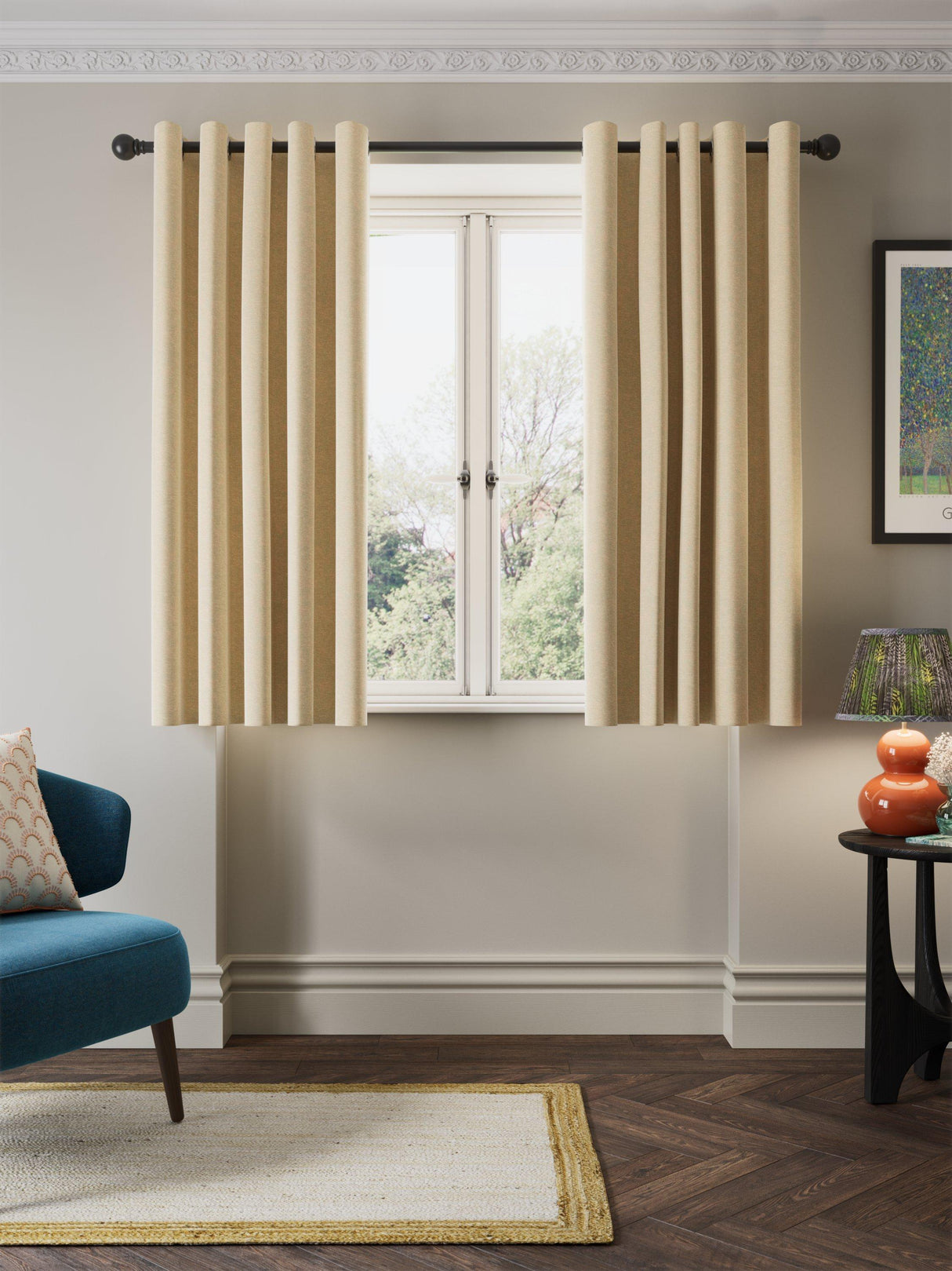 John Lewis Velvet Chenille Thermal Eyelet Curtains W167 x D228cm - Natural