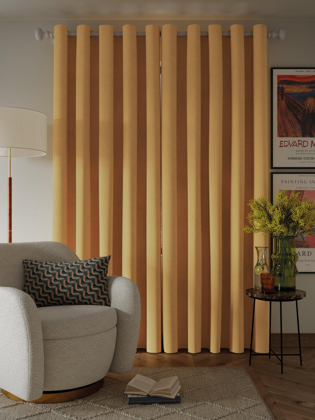 John Lewis Textured Pair Blackout Eyelet Curtains W228 x D228cm - Mustard