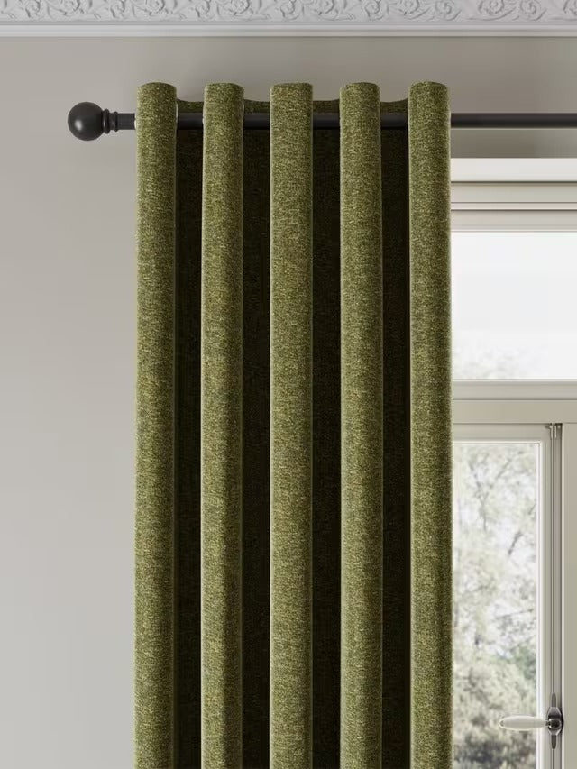 John Lewis Velvet Chenille Thermal Eyelet Curtains W228 x D137cm Avocado