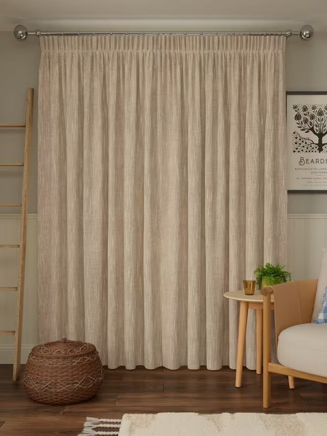 John Lewis Brushed Pair Blackout Pencil Pleat Curtains W167 x D182cm Natural