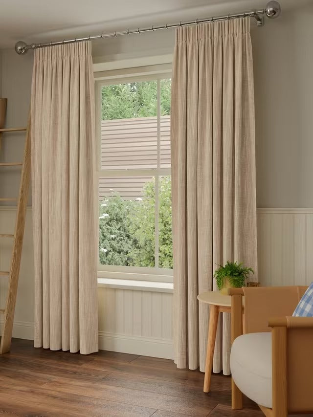 John Lewis Brushed Pair Blackout Pencil Pleat Curtains W167 x D182cm Natural