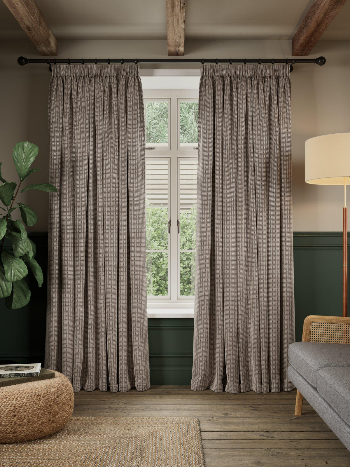 John Lewis Polyester Mini Blackout Pencil Pleat Curtains 228 x 274cm - Latte
