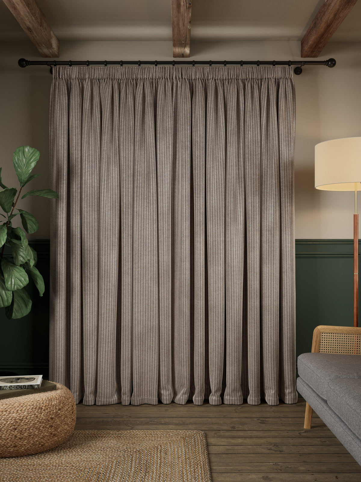 John Lewis Polyester Mini Blackout Pencil Pleat Curtains 228 x 274cm - Latte