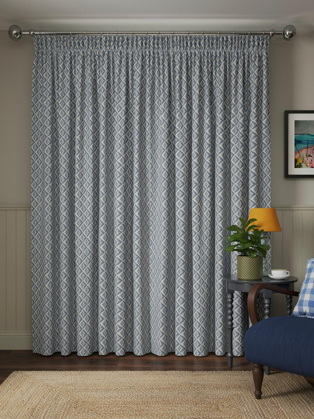 John Lewis Jaya Pair Lined Pencil Pleat Curtains W228 x D182cm - Lake Blue