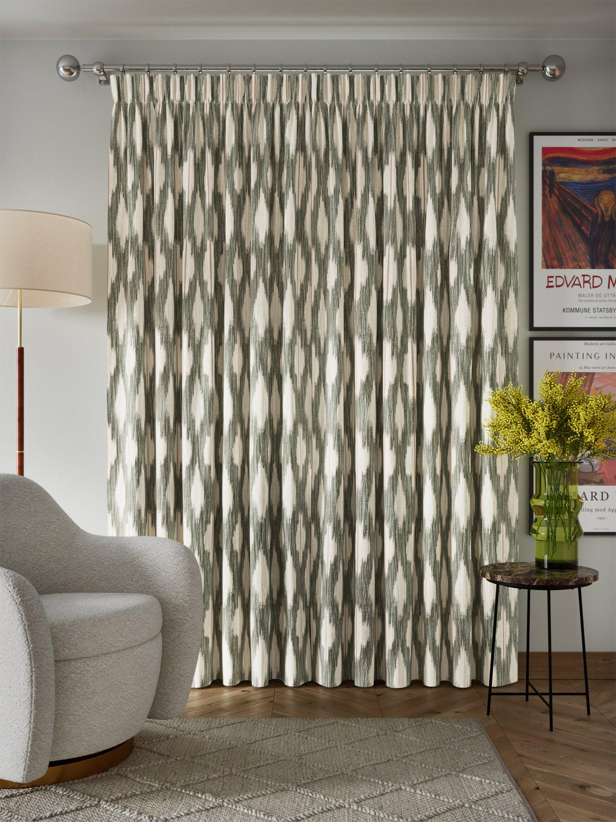 John Lewis Alta Jacquard Pencil Pleat Curtains - 228 x 228cm - Soft Caramel