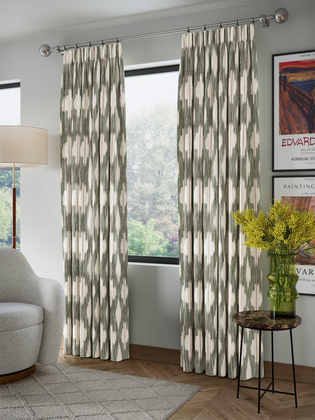 John Lewis Alta Jacquard Pencil Pleat Curtains - 228 x 228cm - Soft Caramel