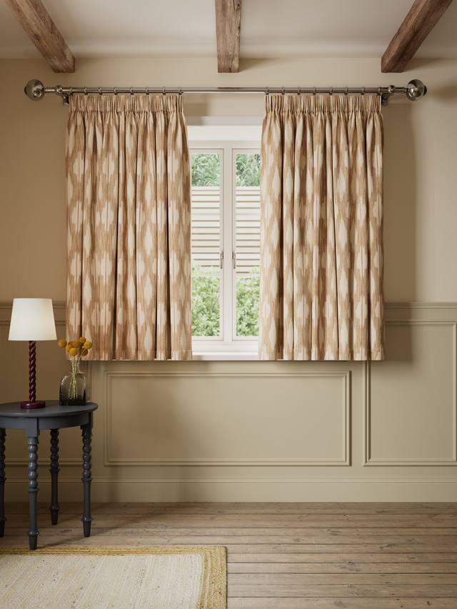 John Lewis Alta Jacquard Pencil Pleat Curtains - 228 x 228cm - Soft Caramel