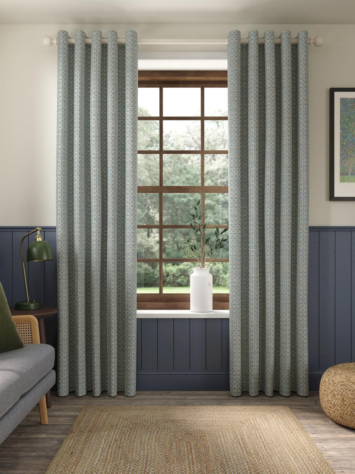John Lewis Rona Weave Pair Lined Eyelet Curtains W167 x D182cm - Duck Egg
