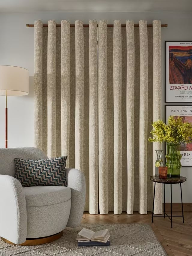 John Lewis Distressed Velvet Lined Eyelet Curtains 228 x 228cm - Champagne