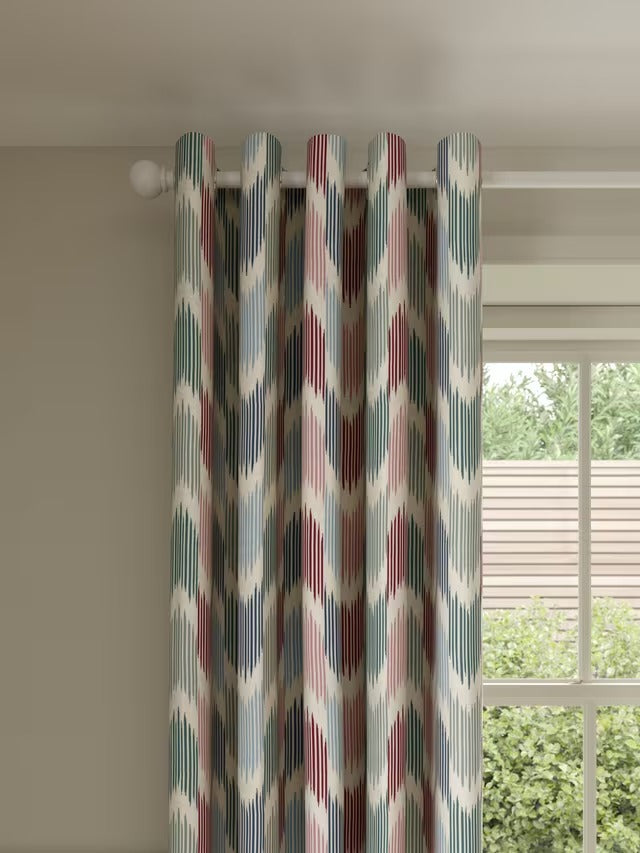 John Lewis Valle Ikat Pair Lined Eyelet Curtains W228 x D182 - Deep Red