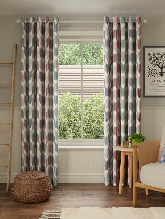 John Lewis Valle Ikat Pair Lined Eyelet Curtains W228 x D182 - Deep Red