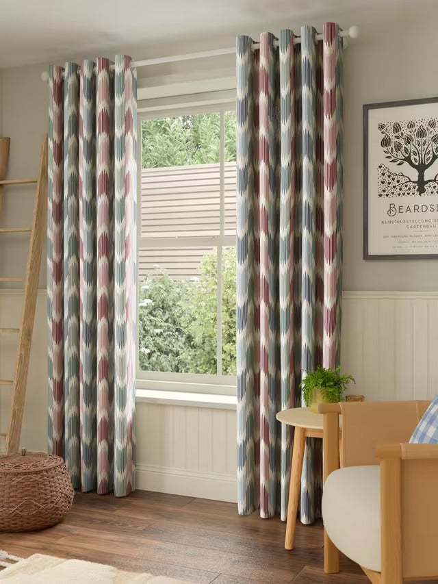 John Lewis Valle Ikat Pair Lined Eyelet Curtains W228 x D182 - Deep Red