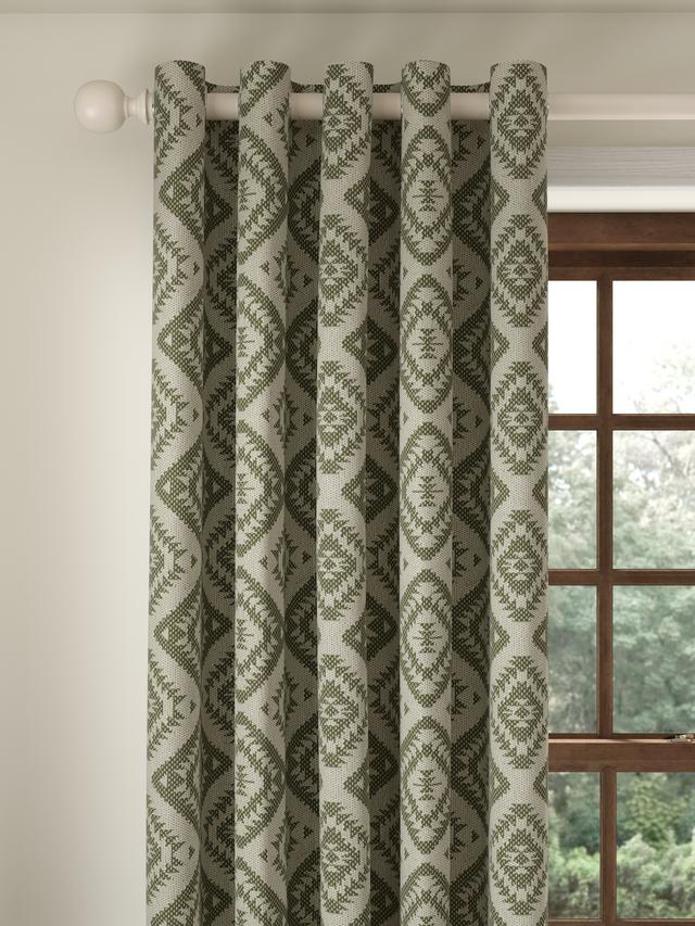 John Lewis Native Weave Pair Lined Eyelet Curtains - 167 x 182cm - Avocado