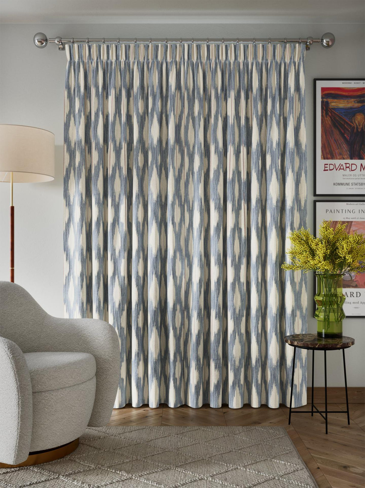 John Lewis Alta Weave Lined Pencil Pleat Curtains - Bluestone - 167 x 182cm