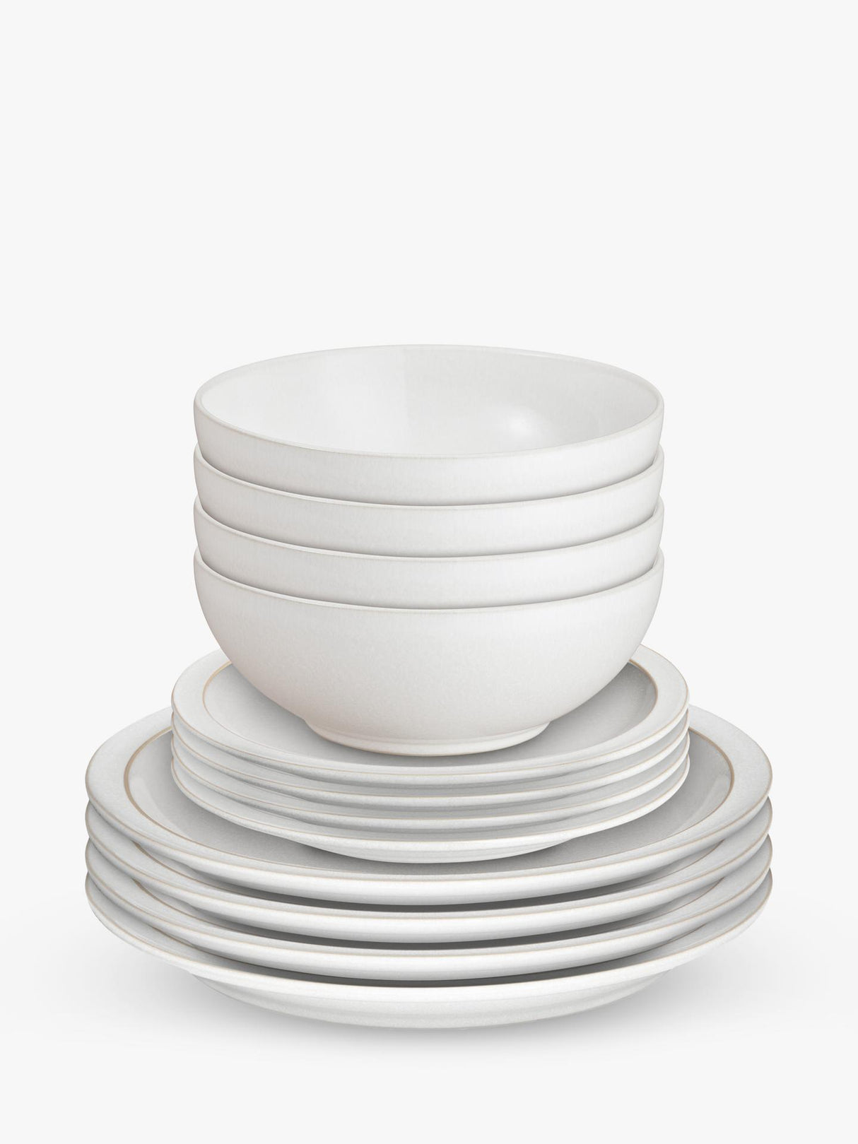 Denby Cotton White Stoneware Heavy-Duty Dinnerware Set 12 Piece - White